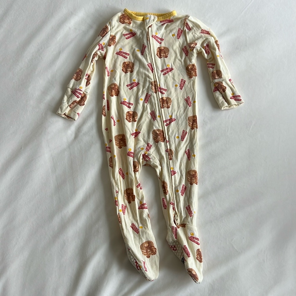 Free Birdees Bacon & Eggs 3-6 months pancakes eggs bacon onesie footie yellow